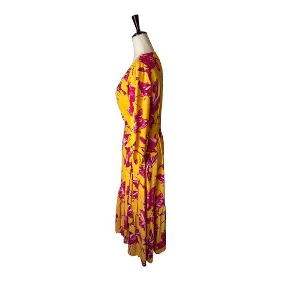 Color Me Courtney Dress Womens Small Yellow Red Floral Print Eleanor Wrap Midi - Picture 8 of 12